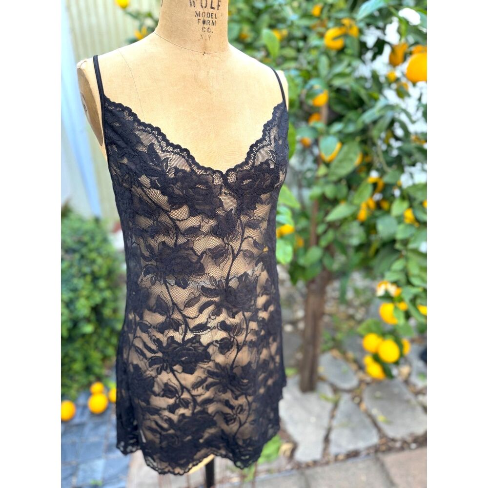 Y2k Victoria's Secret VTG Coquette Black Floral Lace & Sheer Mesh Mini Dres SZ L